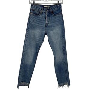 Levi's Premium Women's Wedgie Blue Medium Wash Distressed Raw Hemline Size 24